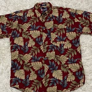 Chaps Ralph Lauren Men's Sz Large, Leaf Print Hawaiian, button down shirt ¥